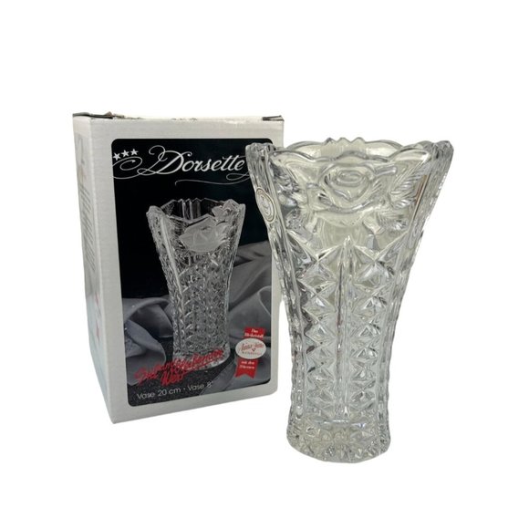 Vintage Anna Hutte Bleikristall Crystal Clear Studios Vase Dorsette Germany Rose - Picture 1 of 16